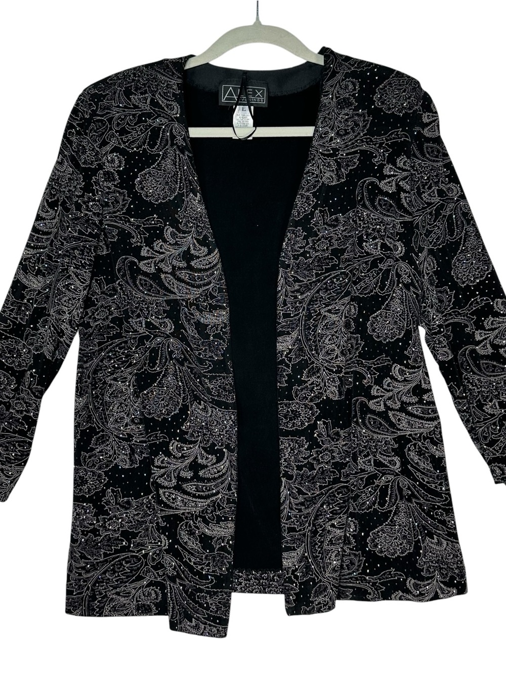 VTG Alex Evenings Silver Paisley Glitter sweater Black Mob Wife Party L